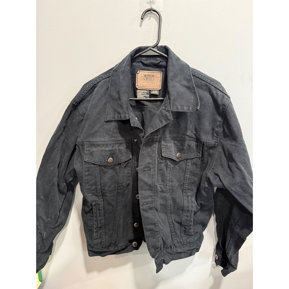 Route 66 Black Denim Trucker Jacket Mens Small 100% Cotton Premium Jeanswear